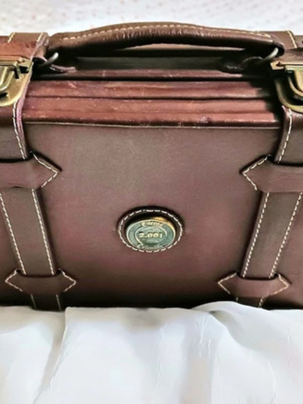 Vintage Leather Briefcase Hard Case Purse Brown Made In Columbia Brass Hardware